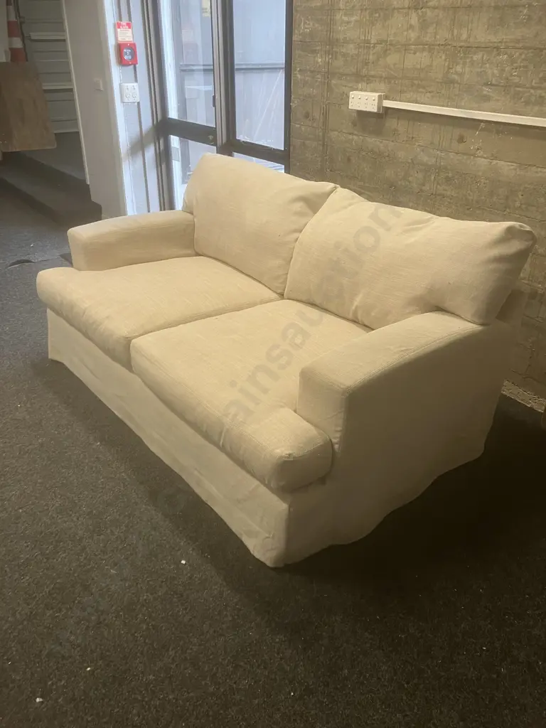 Large Oatmeal Colour Fabric Two Seater Sofa. 185 x 115cm Image 1++