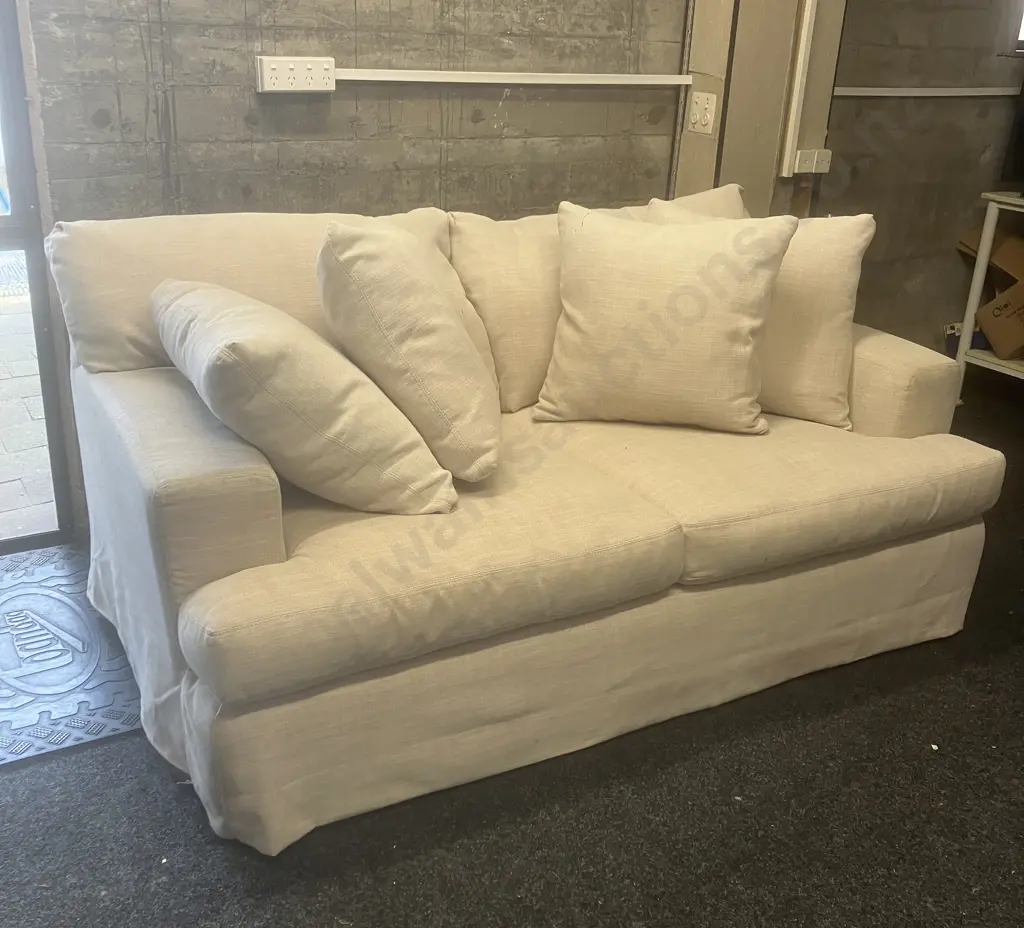 Large Oatmeal Colour Fabric Two Seater Sofa. 185 x 115cm Image 1++