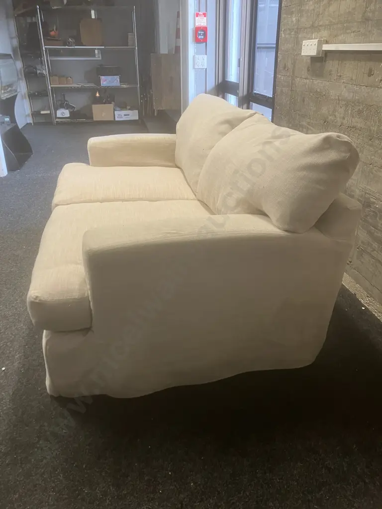 Large Oatmeal Colour Fabric Two Seater Sofa. 185 x 115cm Image 1++