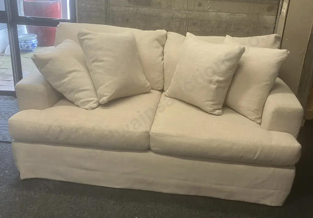 Large Oatmeal Colour Fabric Two Seater Sofa. 185 x 115cm Image 1++