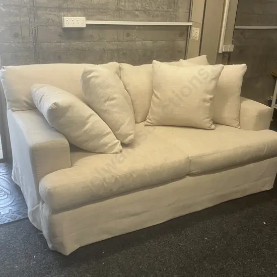 Large Oatmeal Colour Fabric Two Seater Sofa. 185 x 115cm