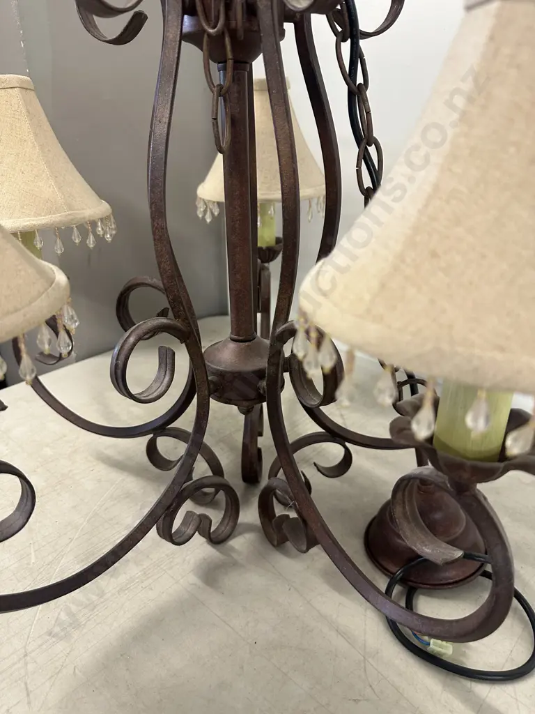 Traditional Wrought Five Light Chandelier With Teardrop Detail Image 1++