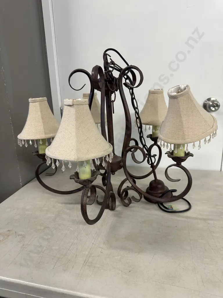 Traditional Wrought Five Light Chandelier With Teardrop Detail Image 1++
