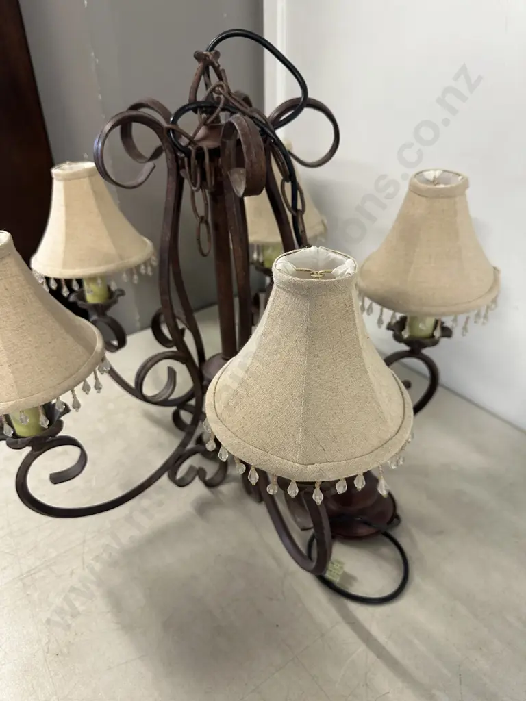 Traditional Wrought Five Light Chandelier With Teardrop Detail Image 1++