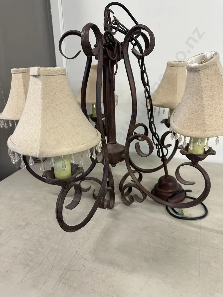 Traditional Wrought Five Light Chandelier With Teardrop Detail Image 1++