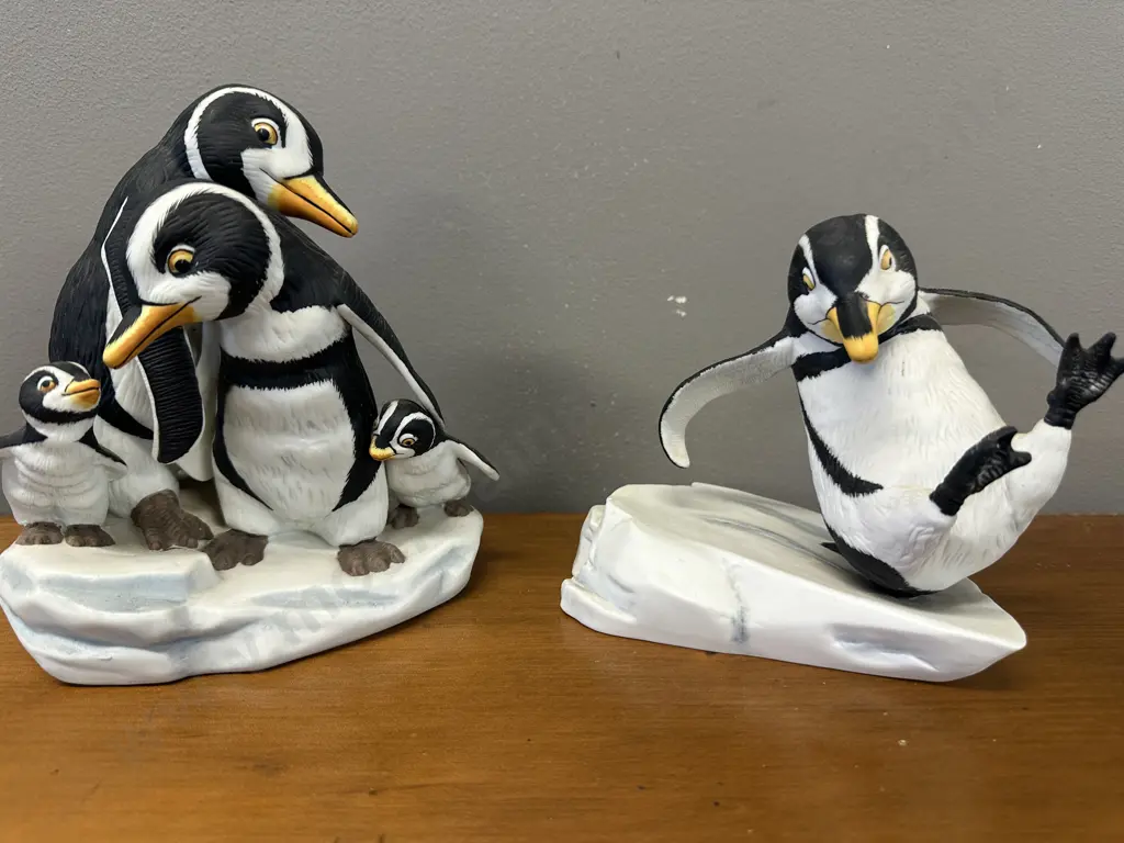 Vintage Franklin Mint 'We Four'  1998 & 'Whoops' 1985 Porcelain Penguin Figurines By Michelle Emblem 1990 Image 1++