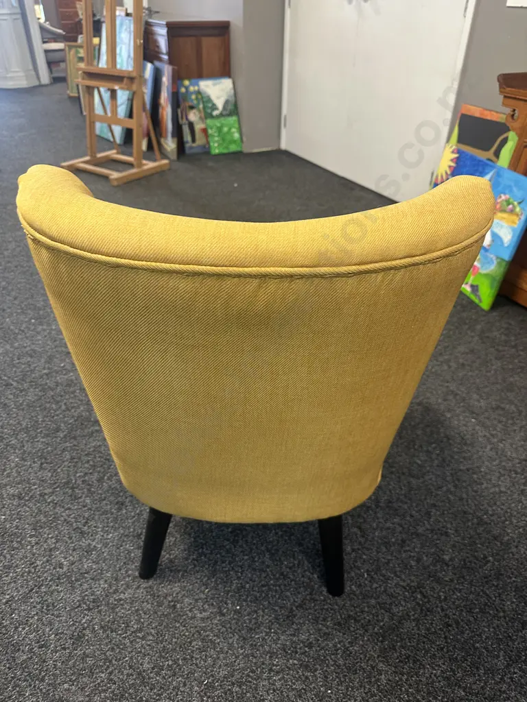Yellow Upholstered Chair With Dark Brown Legs Image 1++
