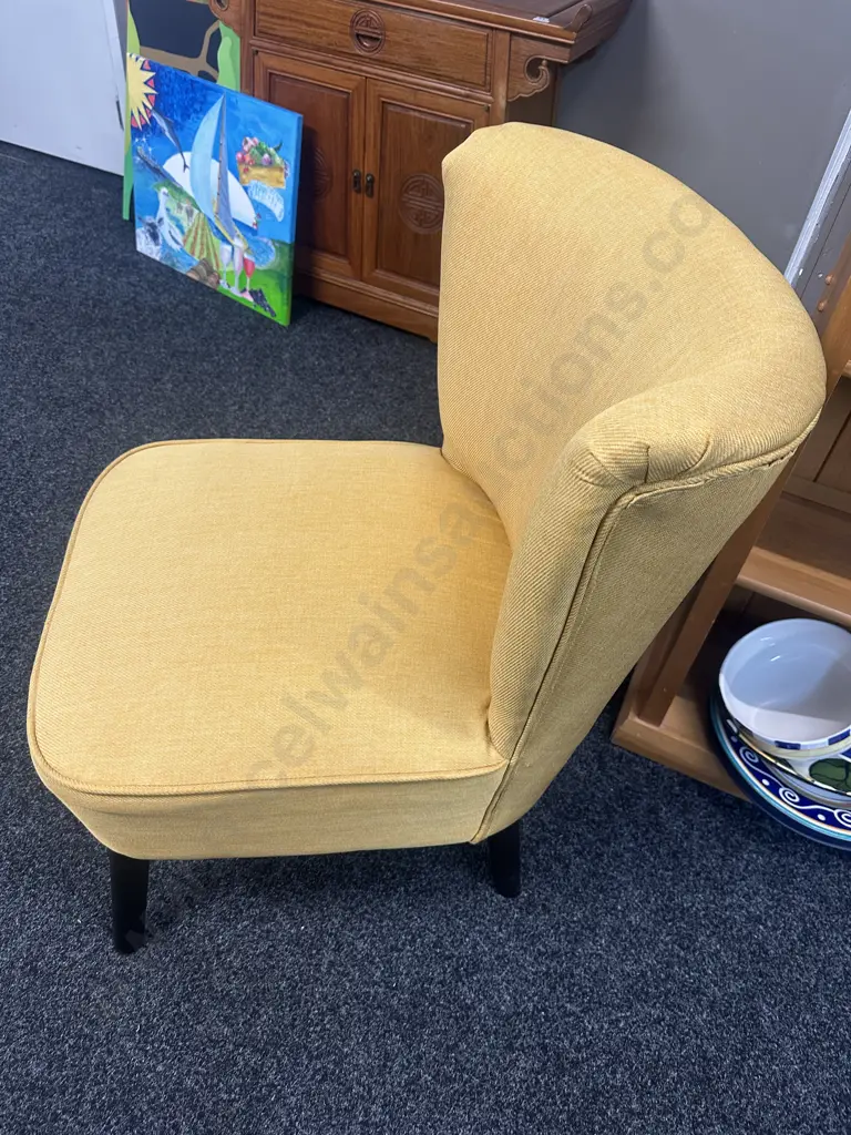 Yellow Upholstered Chair With Dark Brown Legs Image 1++