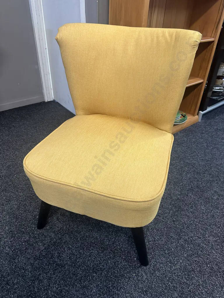 Yellow Upholstered Chair With Dark Brown Legs Image 1++