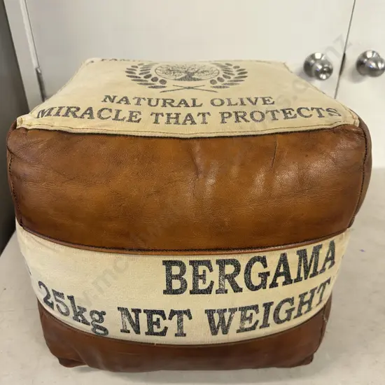 Buffalo Leather & Canvas Pouffe/Ottoman