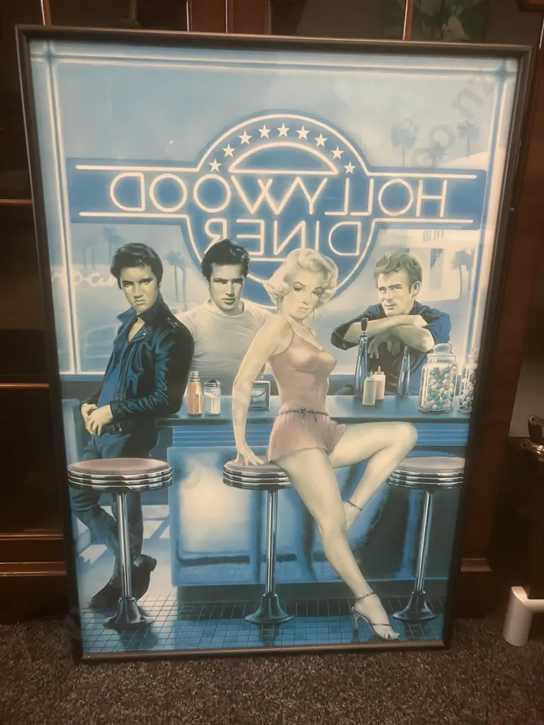Vintage 'Hollywood Diner' Iconic Celebrity Framed Poster, 91 x 61cm Image 1++