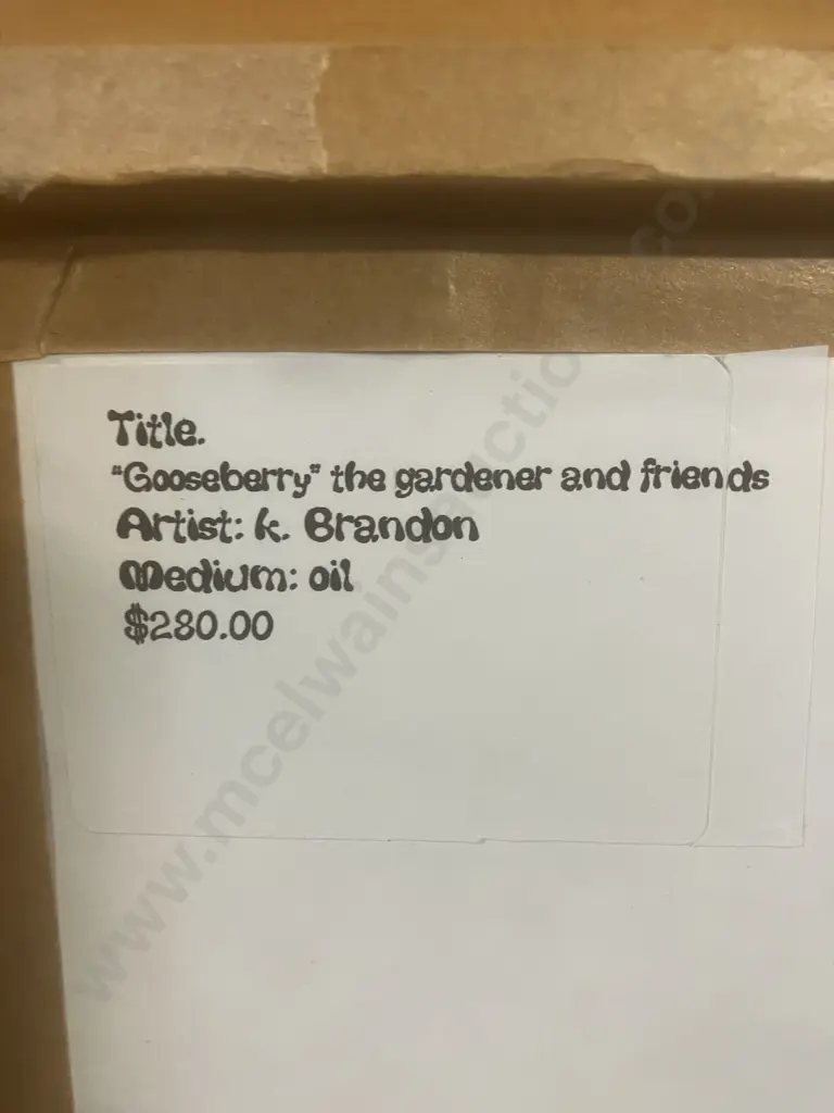 Kerry Brandon "Gooseberry" The Gardener And Friends 03 - Oil on Board, Signed Lower Right. Framed 57 x 47cm Image 1++