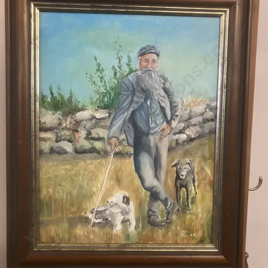 Kerry Brandon "Gooseberry" The Gardener And Friends 03 - Oil on Board, Signed Lower Right. Framed 57 x 47cm
