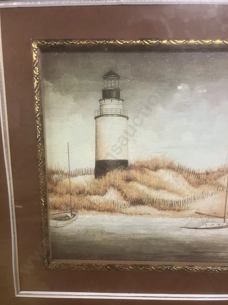 David Carter Brown Lighthouse / Sailboats Print. Glazed & Matted Frame. 42 x 63cm Image 1++