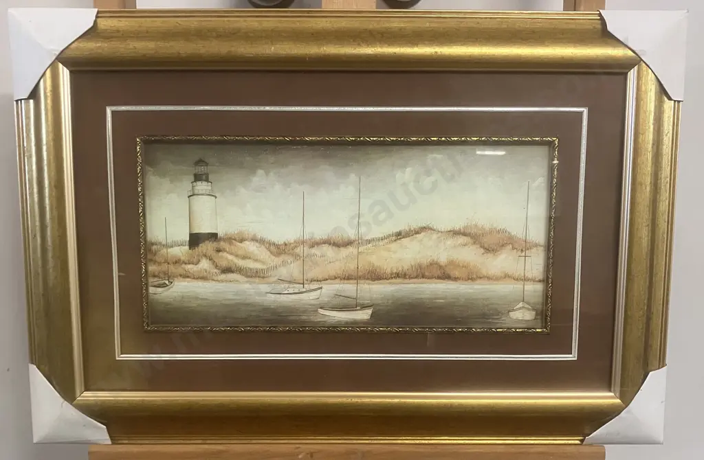 David Carter Brown Lighthouse / Sailboats Print. Glazed & Matted Frame. 42 x 63cm Image 1++