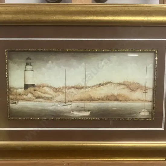 David Carter Brown Lighthouse / Sailboats Print. Glazed & Matted Frame. 42 x 63cm