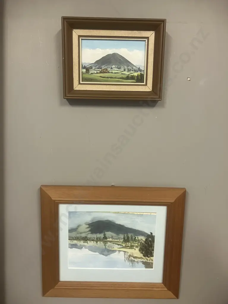 'Kakepuku' P. Smyth Original Painting & 16 x 21cm. Framed & Matted Watercolour Lake & Mountain Scene. 27 x 32cm Image 1++