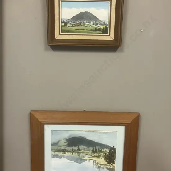 'Kakepuku' P. Smyth Original Painting & 16 x 21cm. Framed & Matted Watercolour Lake & Mountain Scene. 27 x 32cm