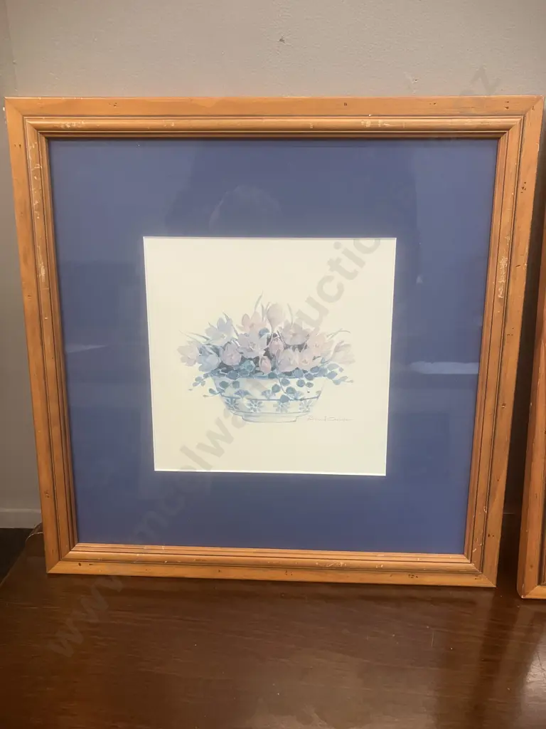 Rosalind Oesterle Floral Watercolor Art Prints x 4, Framed & Matted. 45 x 45cm Image 1++