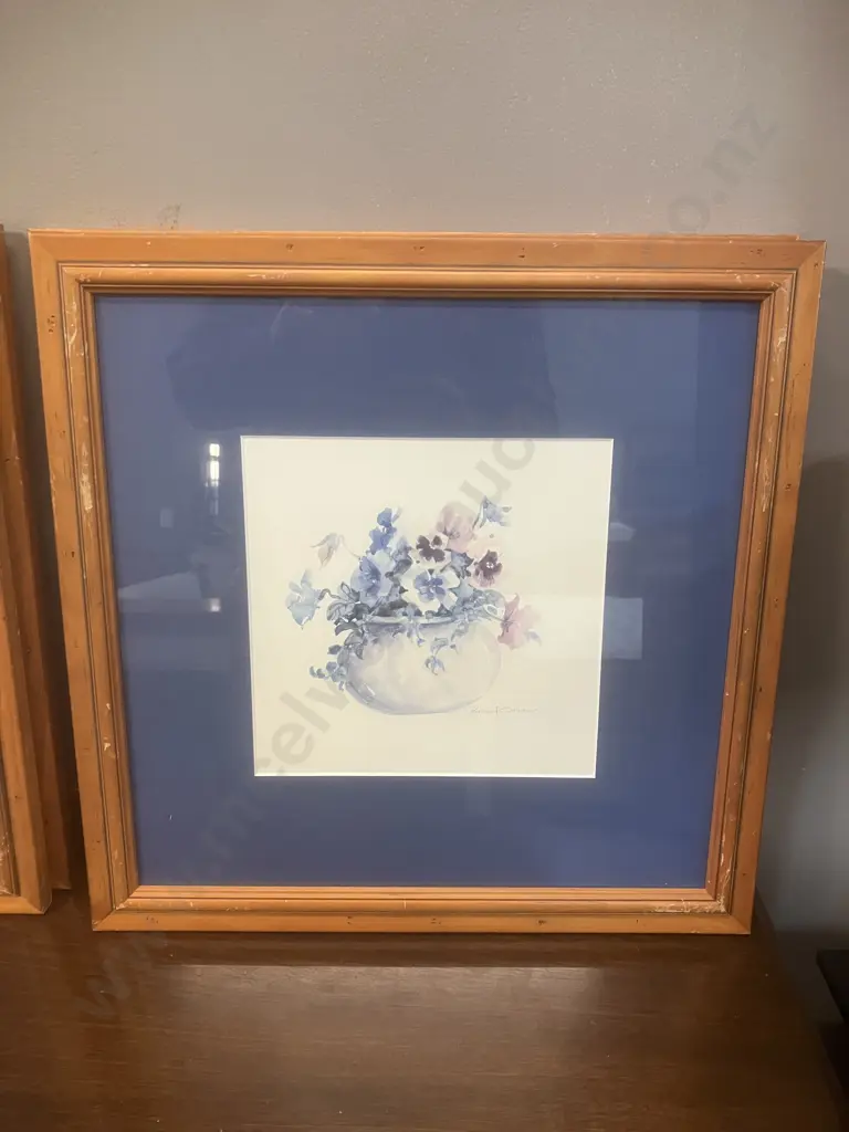 Rosalind Oesterle Floral Watercolor Art Prints x 4, Framed & Matted. 45 x 45cm Image 1++