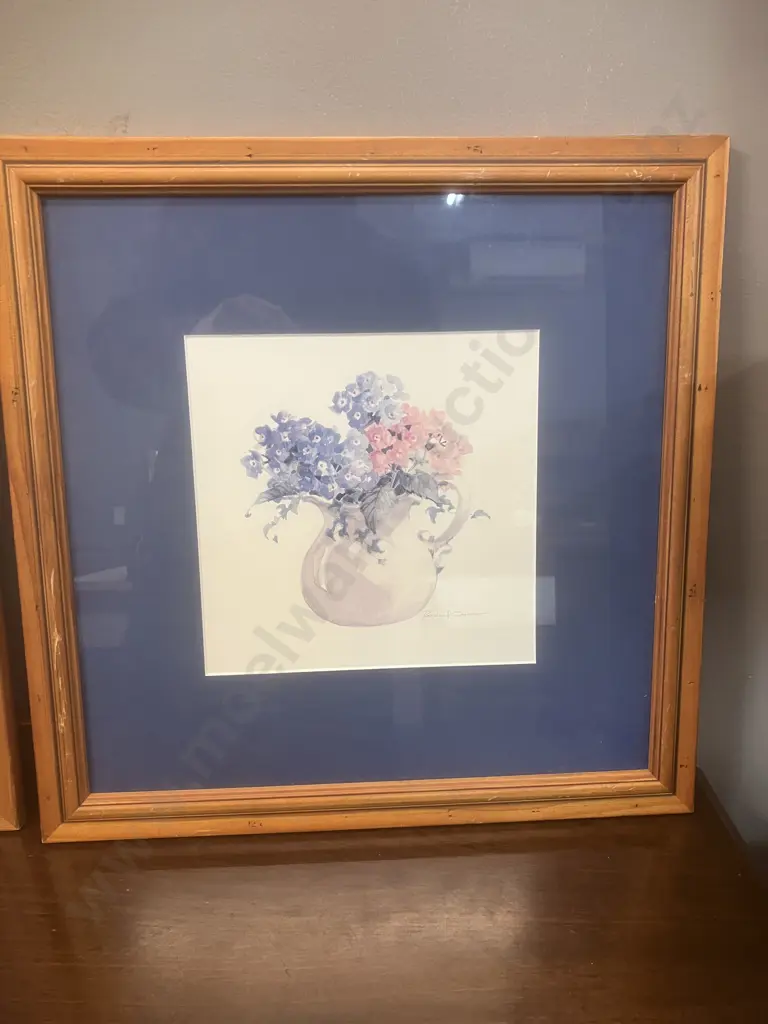 Rosalind Oesterle Floral Watercolor Art Prints x 4, Framed & Matted. 45 x 45cm Image 1++
