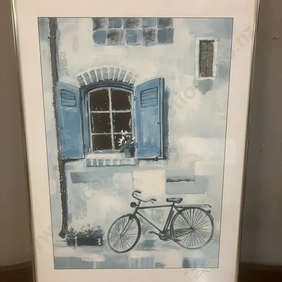 Framed Art Print of Bike Under a Shuttered Window. 71 x 51cm