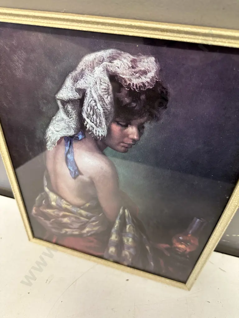 Vintage Mid Century Print Traditonal Gypsy Woman With Oil Lamp 38x30cm. Image 1++