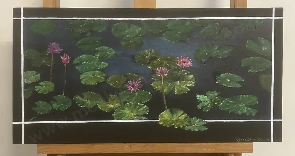 Kerry Brandon '14 Lilly Pond Original Artwork on Canvas, Signed Lower Right. 30 x 61cm Image 1++