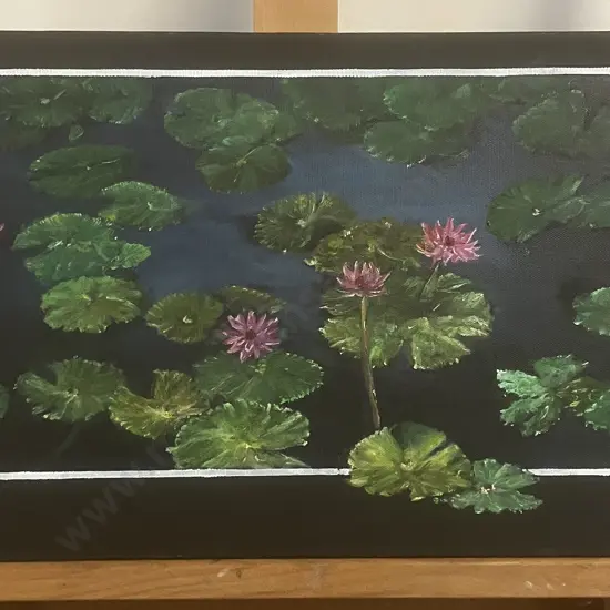 Kerry Brandon '14 Lilly Pond Original Artwork on Canvas, Signed Lower Right. 30 x 61cm