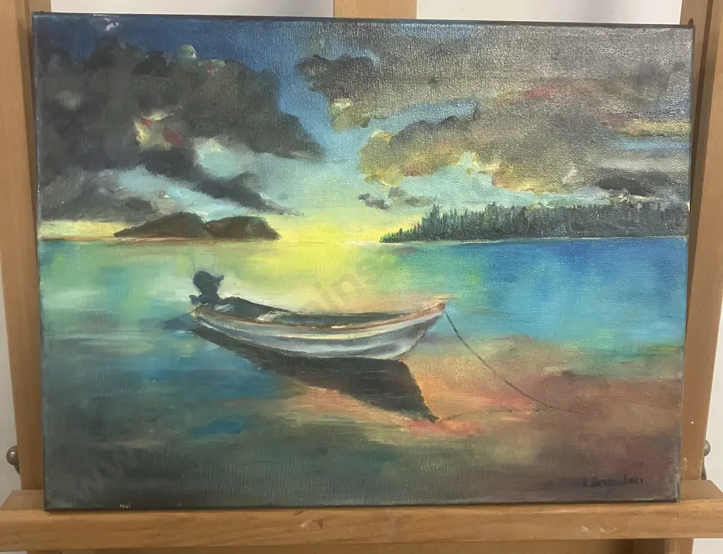 Kerry Brandon "Calm Waters" Mixed Medium On Canvas, Signed Lower Right. 30 x 40cm Image 1++