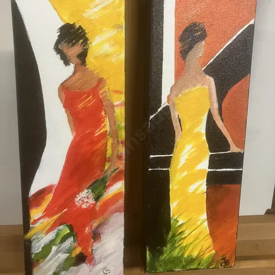 Kerry Brandon Pair of Oil Paintings In The Style of Emile Bellet, Signed Lower Right. 30 x 10cm