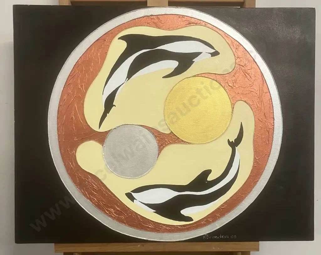 Kerry Brandon 05 - Orca Yin and Yang, Original Artwork on Canvas, Signed Lower Right. 56 x 72cm Image 1++