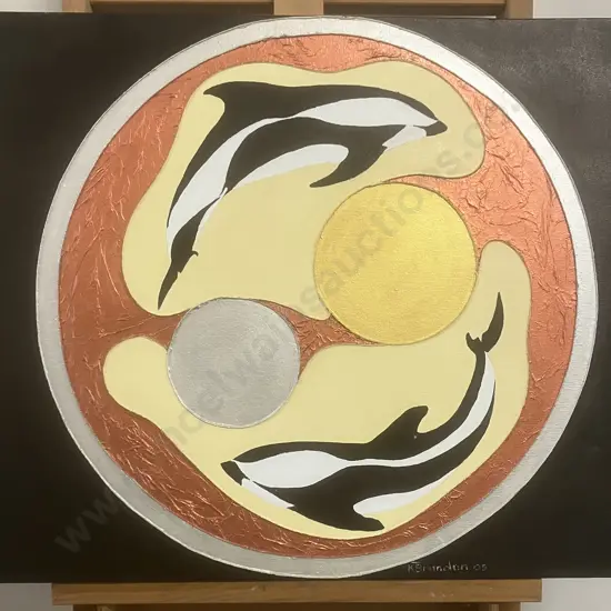 Kerry Brandon 05 - Orca Yin and Yang, Original Artwork on Canvas, Signed Lower Right. 56 x 72cm