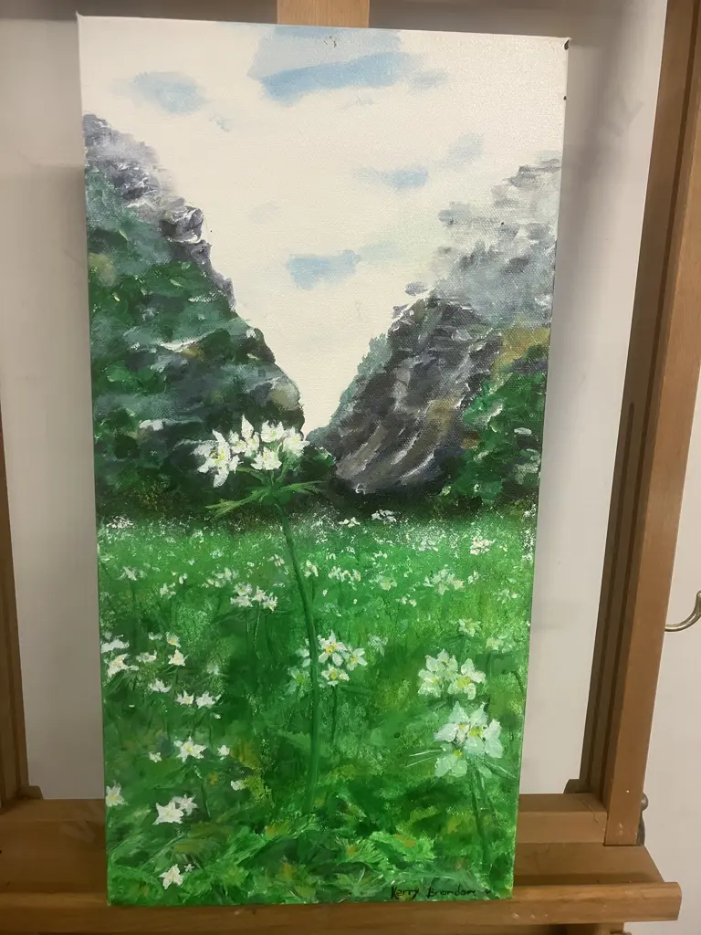 Kerry Brandon '14 "Valley of Flowers" Oil On Canvas, Signed Lower Right. 51 x 25.5cm Image 1++