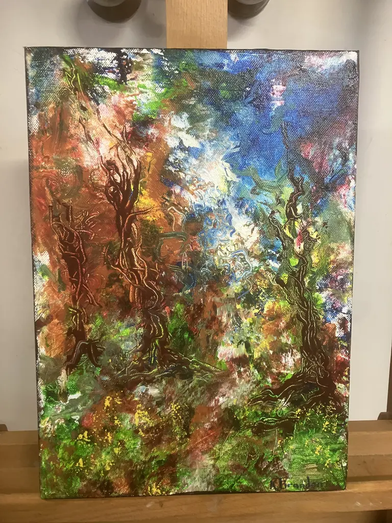 Kerry Brandon "Climbing Vines" Acrylic On Canvas, Signed Lower Right. 35 x 25cm Image 1++