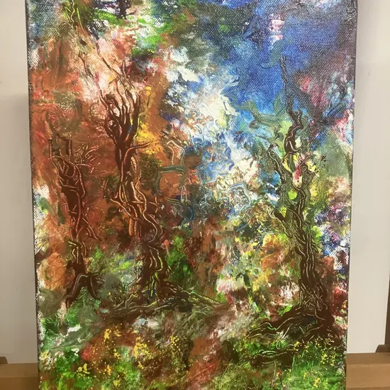 Kerry Brandon "Climbing Vines" Acrylic On Canvas, Signed Lower Right. 35 x 25cm