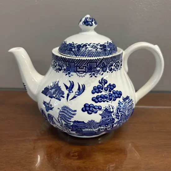 Staffordshire Blue & White Willow Teapot