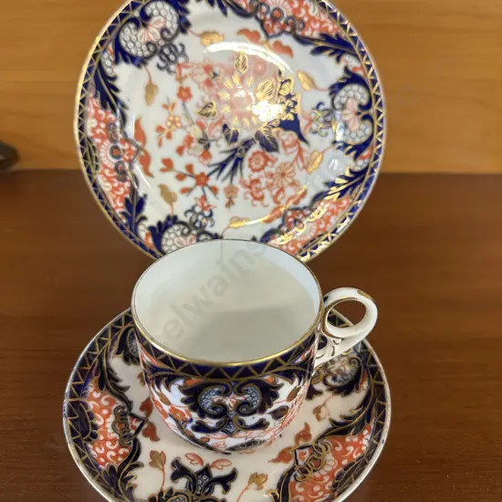 Antique Royal Crown Derby Cup, Saucer & Plate Traditional Kings Imari Pattern #383 (Slight Crack)