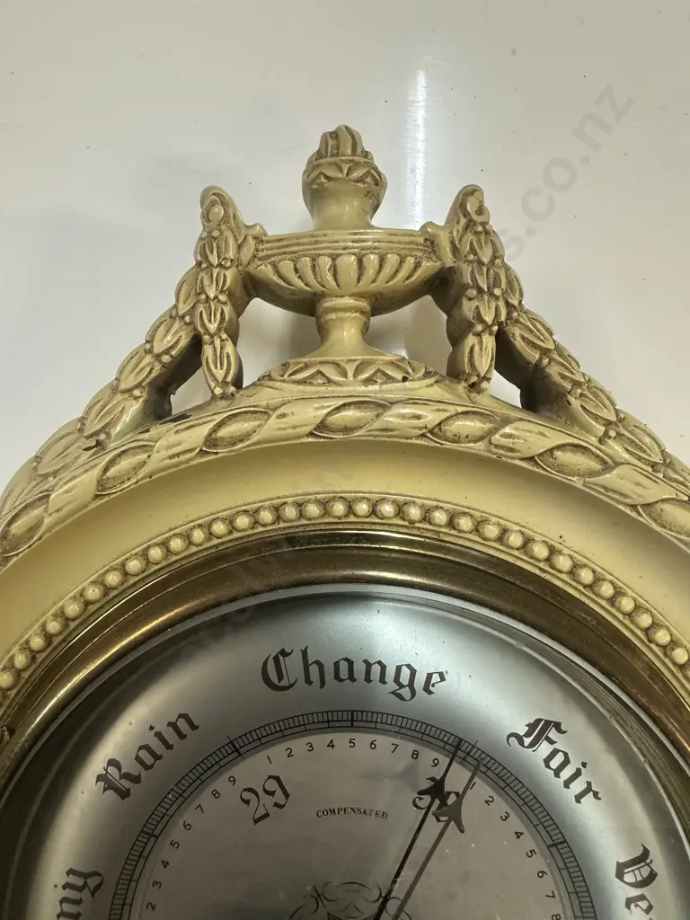 Vintage Shortland Smith (SB) Wall Mounted Aneroid Barometer Gilt In Ornate Metal Frame 38x27cm.  Image 1++