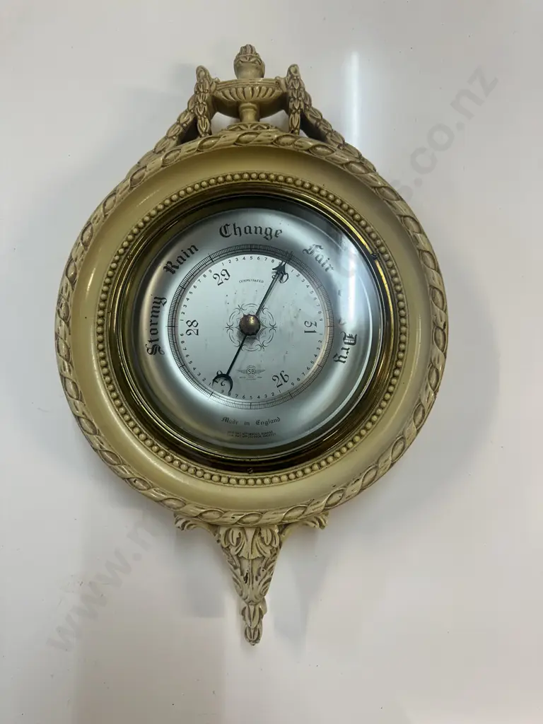 Vintage Shortland Smith (SB) Wall Mounted Aneroid Barometer Gilt In Ornate Metal Frame 38x27cm.  Image 1++