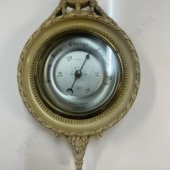 Vintage Shortland Smith (SB) Wall Mounted Aneroid Barometer Gilt In Ornate Metal Frame 38x27cm. 