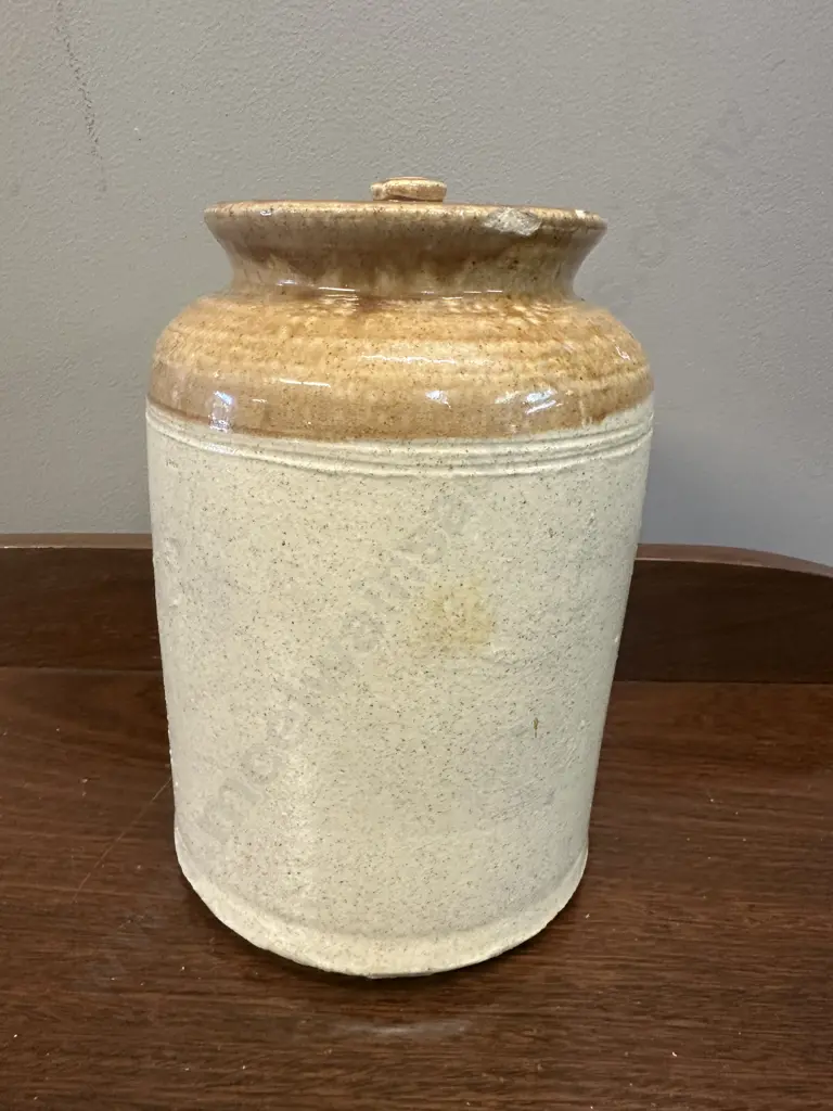 Vintage Two Toned Salt Glazed Stoneware Jar H23cm. Image 1++