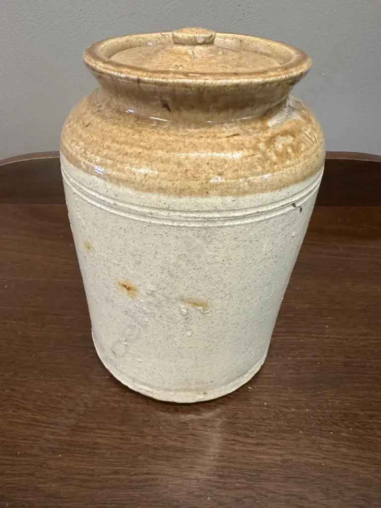 Vintage Two Toned Salt Glazed Stoneware Jar H23cm. Image 1++