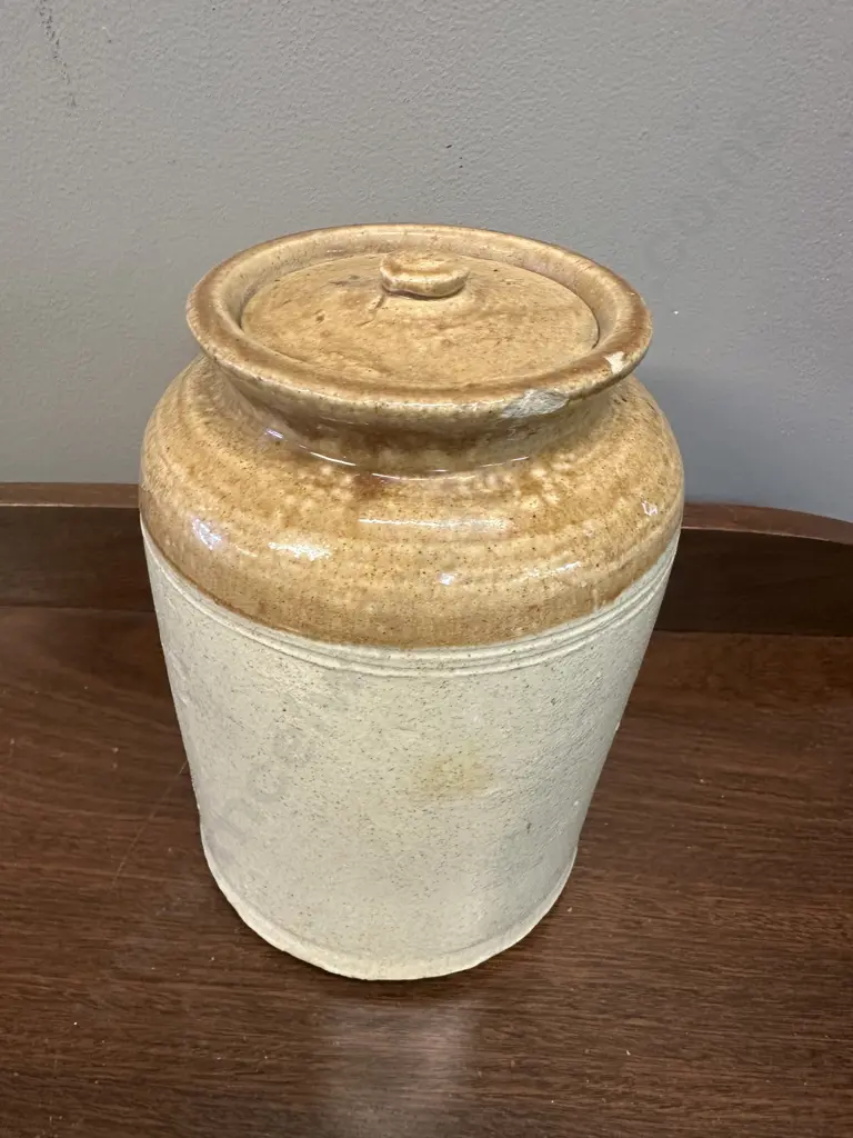 Vintage Two Toned Salt Glazed Stoneware Jar H23cm. Image 1++