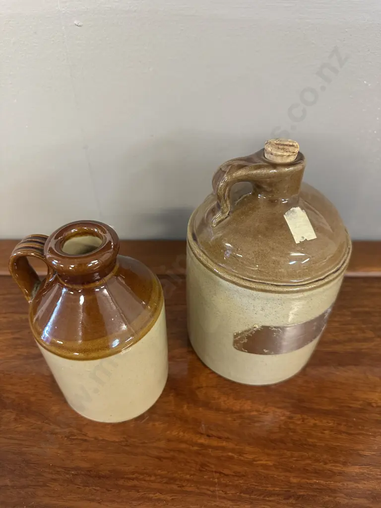 Vintage Stoneware Two Toned Jugs/Decanters Including Platte Valley Straight Corn Whiskey & Pearsons Of Chesterfield Image 1++