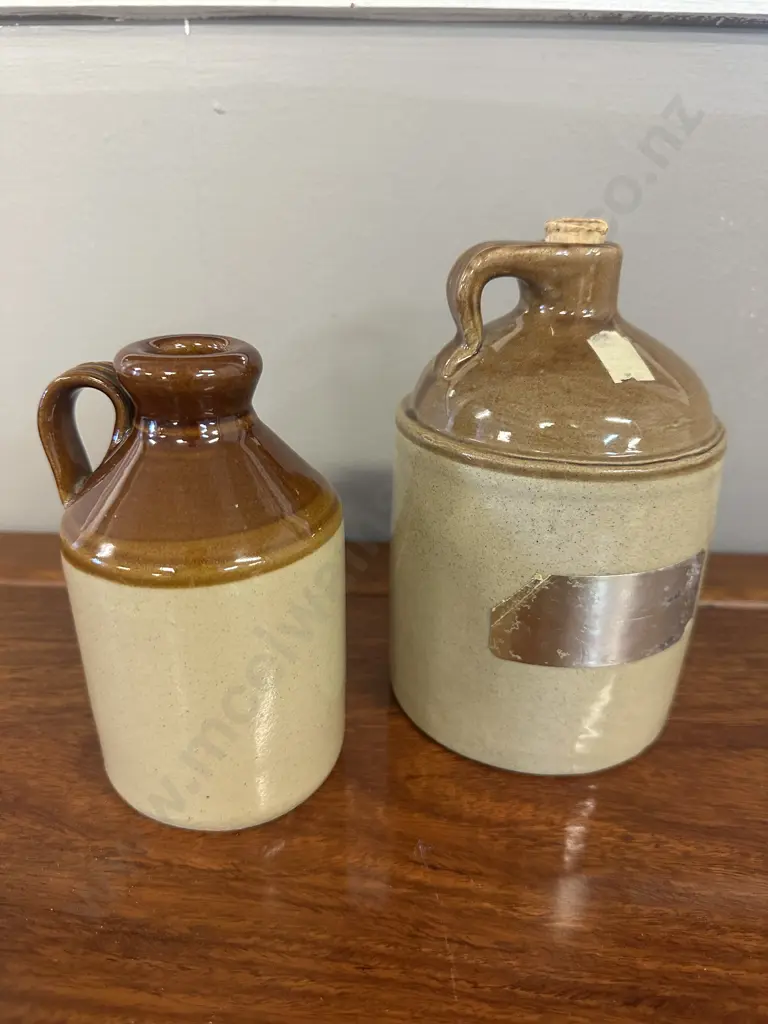Vintage Stoneware Two Toned Jugs/Decanters Including Platte Valley Straight Corn Whiskey & Pearsons Of Chesterfield Image 1++