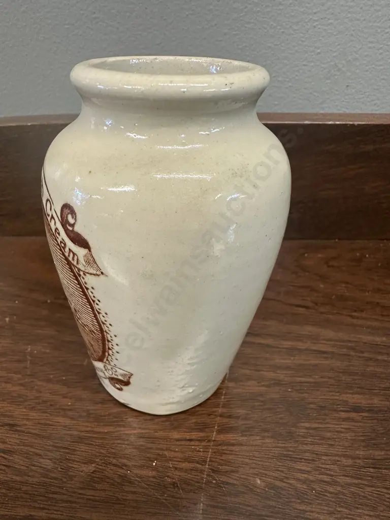 1910 Sepia Transfer Pictorial Cream Pot -Milkmaid With Cream Crock H11cm. Image 1++