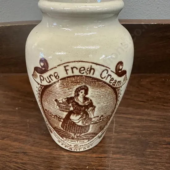 1910 Sepia Transfer Pictorial Cream Pot -Milkmaid With Cream Crock H11cm.
