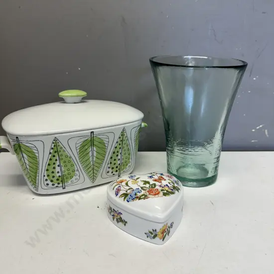 Rorstrand 'Garden' Ceramic Covered Casserole Dish, Aynsley Love Heart Trinket Dish & Vase