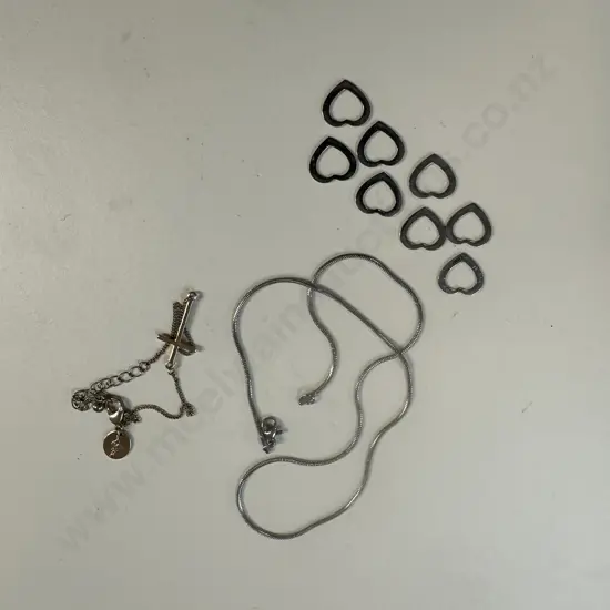 Necklace, Bracelet & Assorted 8 Named Love Hearts